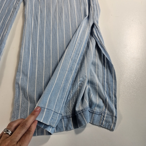 NWT High Rise Wide Leg 151 BLUE Striped 30x33 Medium M chambray Cotton Pants ^ - Picture 3 of 7